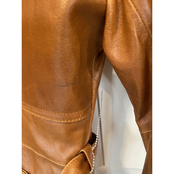 VTG Women Maxima Wilson Leather Camel Brown Button Full Length Trench Coat M - Picture 16 of 16